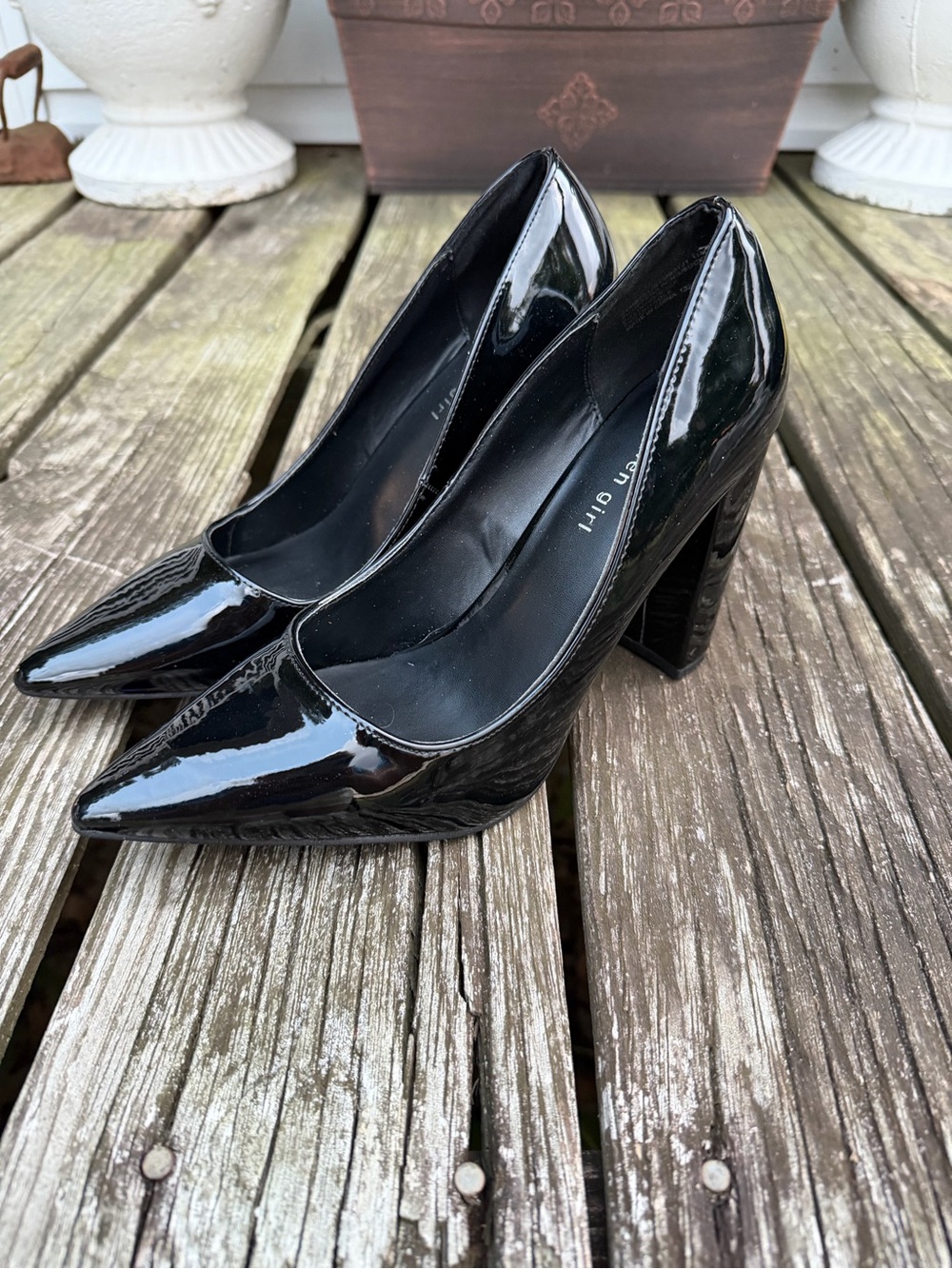Madden Girl Black Patent Pointed Block Heel Pumps